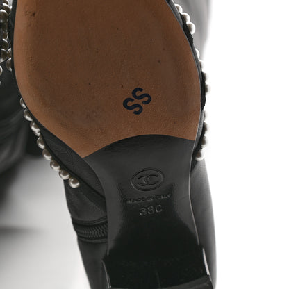 Chanel Lambskin Grosgrain Pearl Cap Toe High Boots 38 Black 6 of 10
