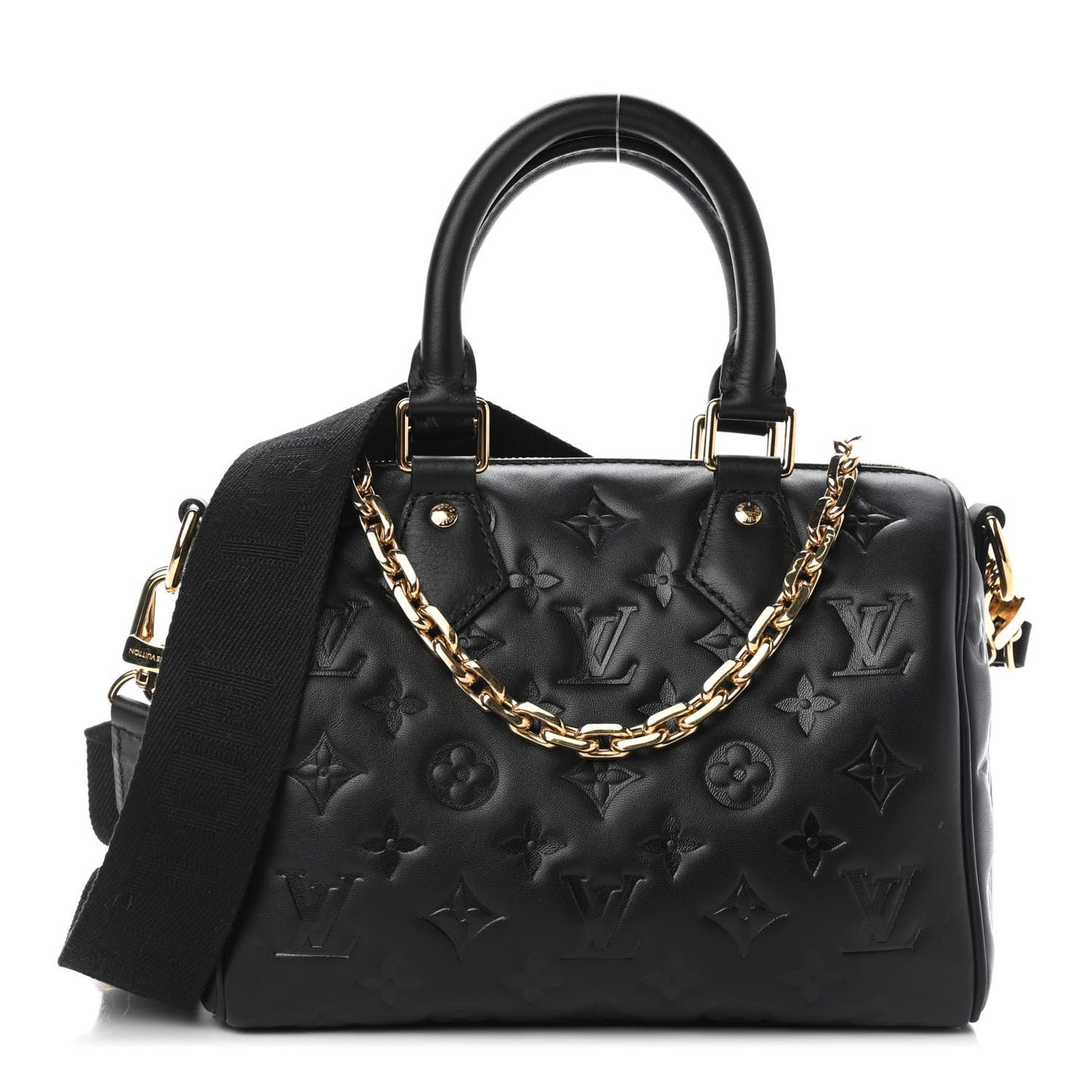 Lambskin Embossed Monogram Speedy 22 Bandouliere Black