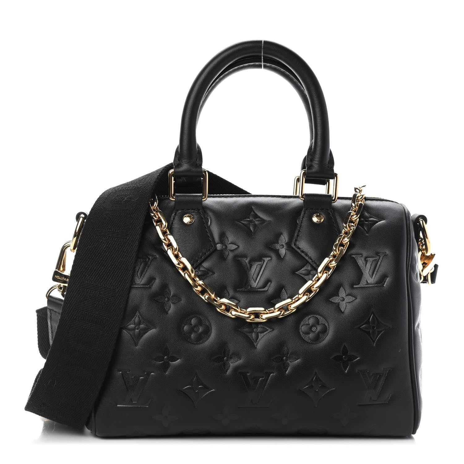 Louis Vuitton Lambskin Embossed Monogram Speedy 22 Bandouliere Black 2 of 8