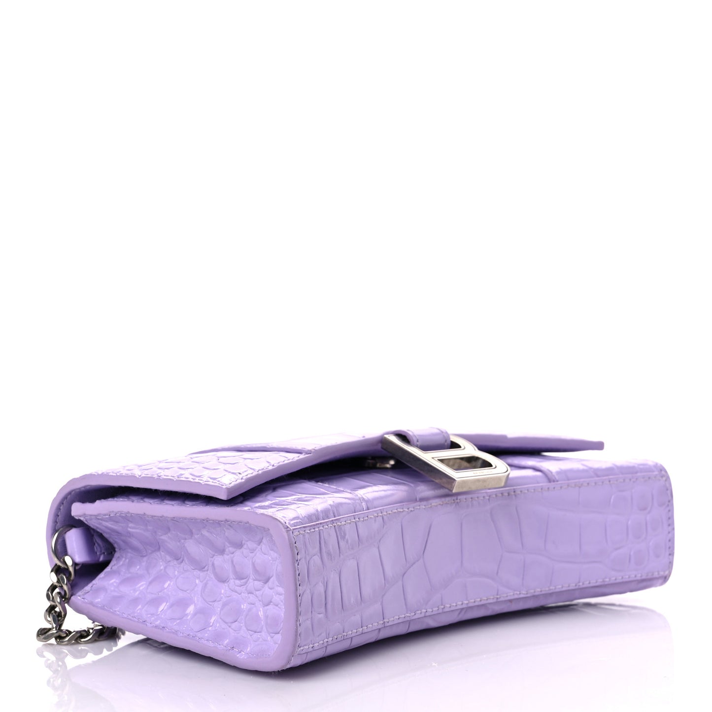 Shiny Calfskin Crocodile Embossed Hourglass Chain Bag Lilac