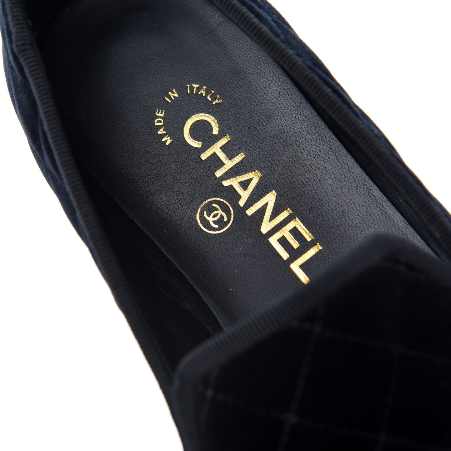 Velvet Quilted Cap Toe Womens CC Loafers 40 Black