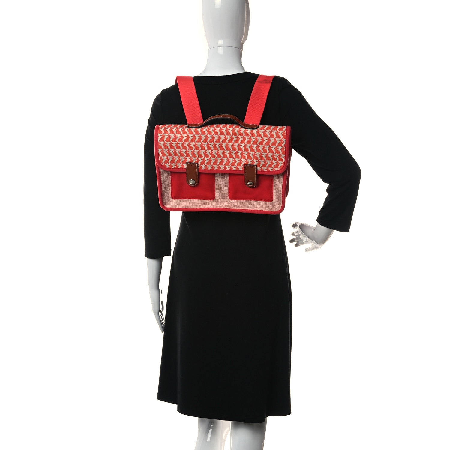 Hermes Toile Canvas Barenia Childrens Animaux Pixel Backpack Red White Orange 2 of 12