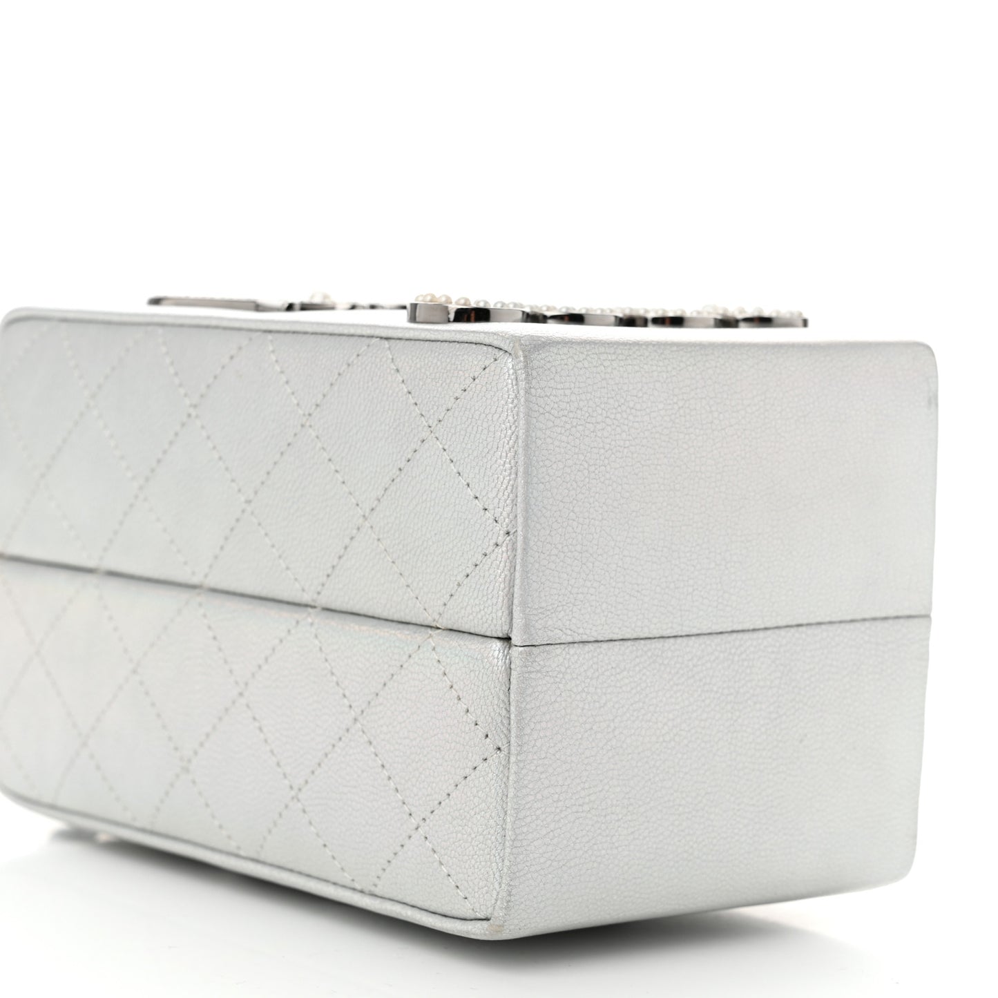 Metallic Goatskin Lait de Coco Milk Carton Bag Silver