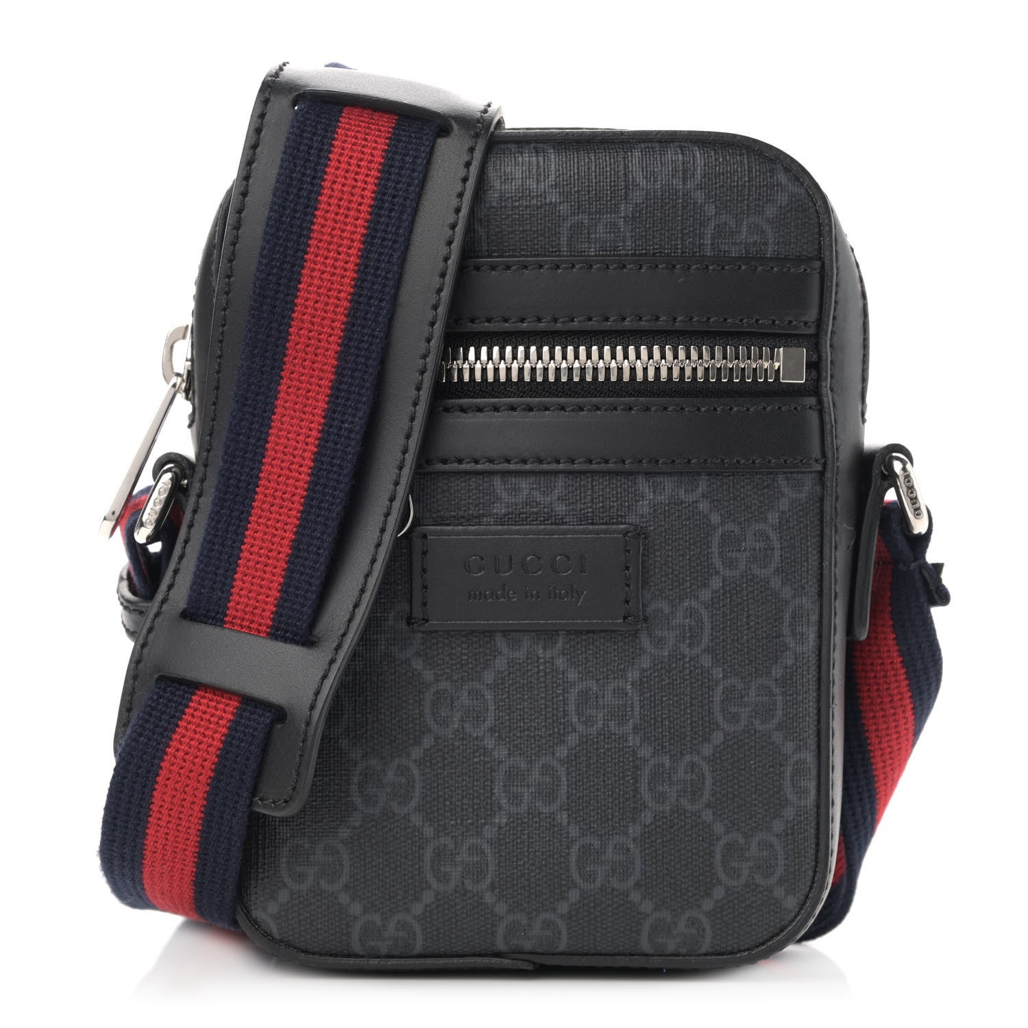 Gucci GG Supreme Monogram Appia Calfskin Web Small Camera Messenger Bag Black Grey 1 of 11