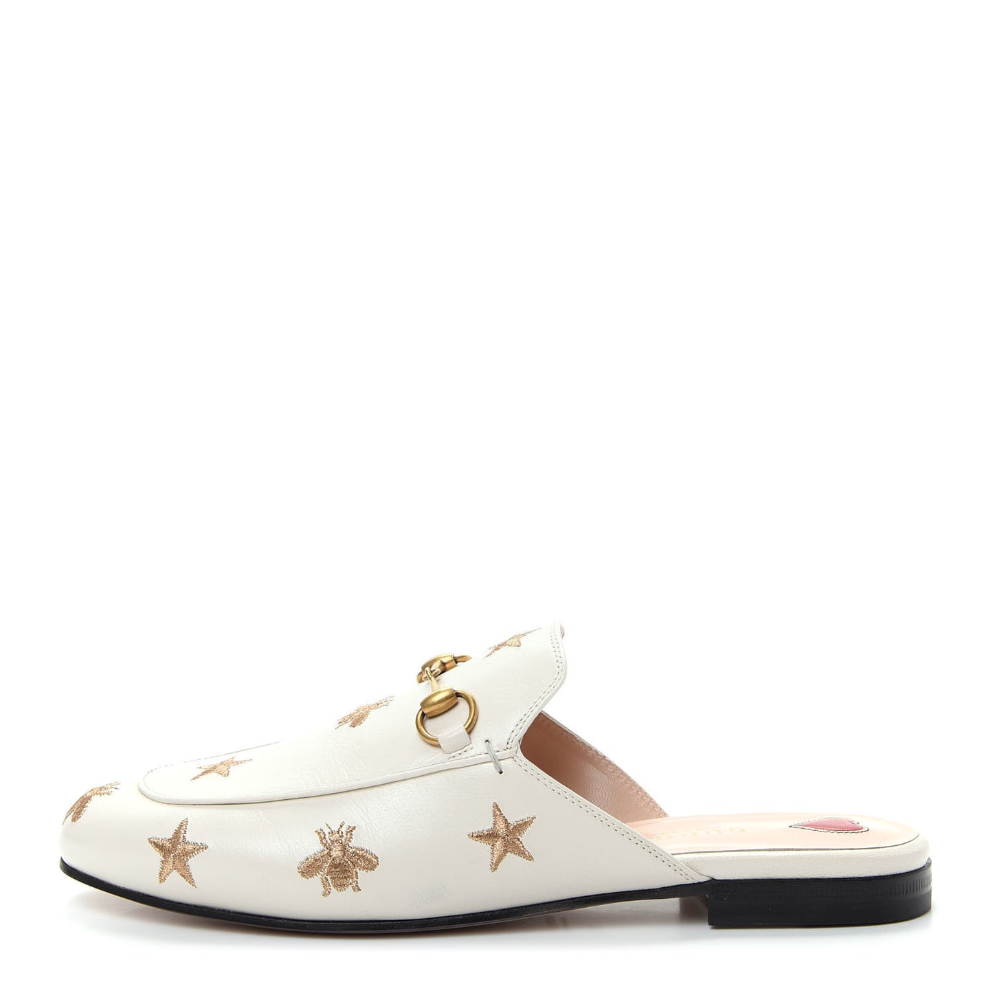 Goatskin Bee Star Embroidered Womens Princetown Slippers 38 Mystic White