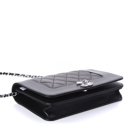 Chanel Caviar Quilted Vintage Mademoiselle Wallet On Chain WOC Black 4 of 12