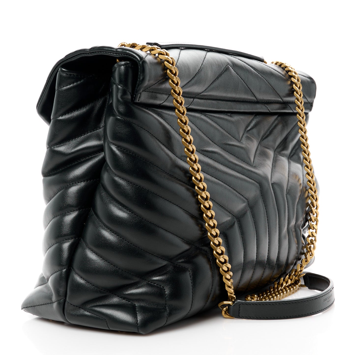 SAINT LAURENT Calfskin Y Quilted Monogram Large Loulou Chain Satchel Black