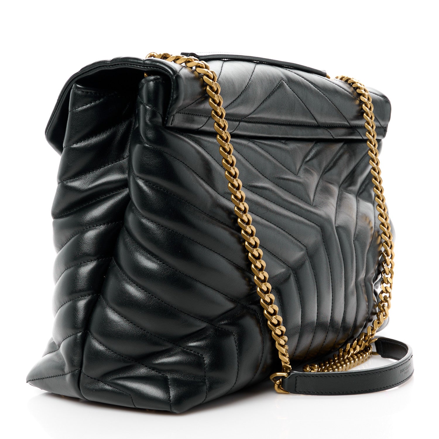 Saint Laurent SAINT LAURENT Calfskin Y Quilted Monogram Large Loulou Chain Satchel Black 3 of 15