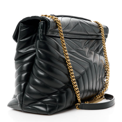Saint Laurent SAINT LAURENT Calfskin Y Quilted Monogram Large Loulou Chain Satchel Black 3 of 15