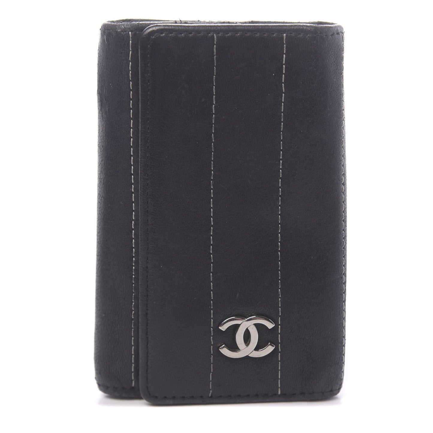 Lambskin Vertical Quilted 6 Key Holder Black
