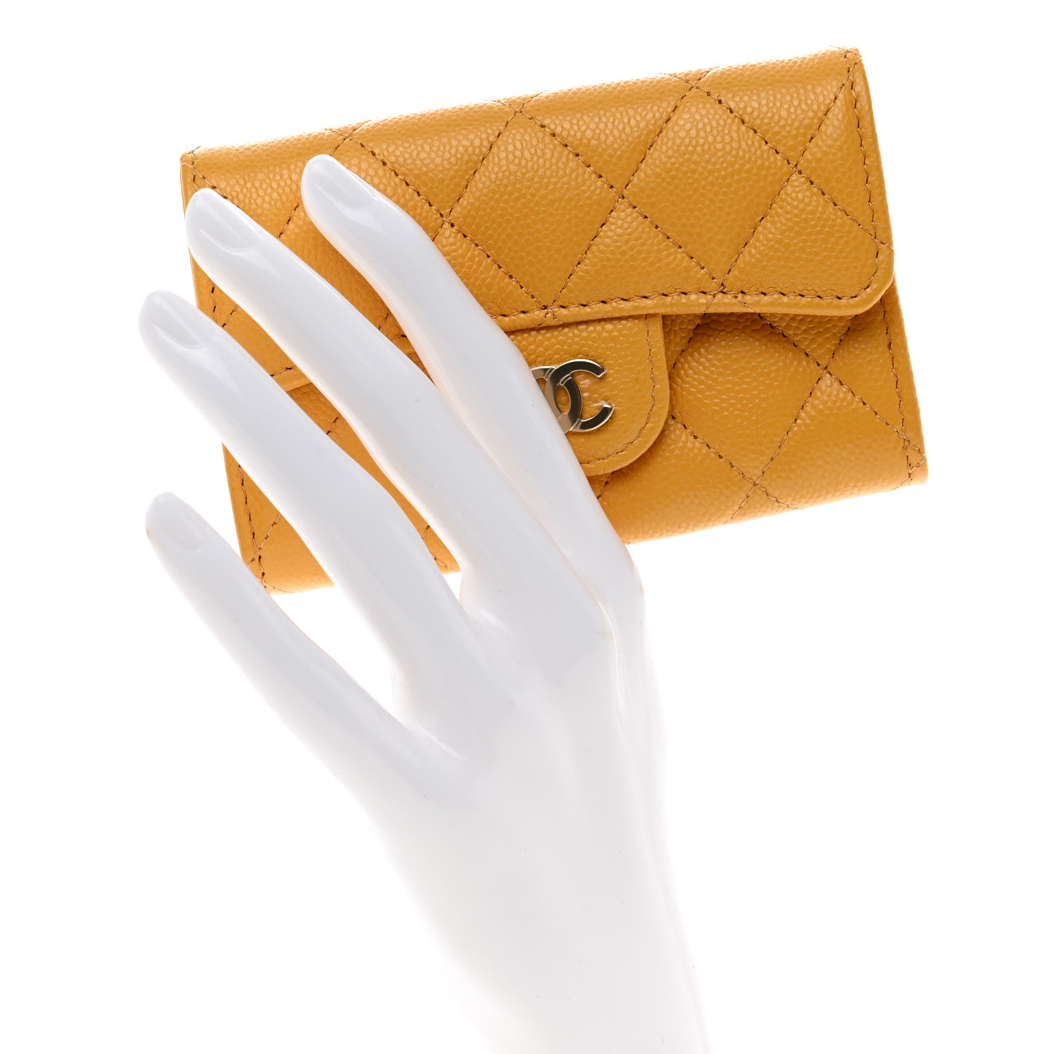Chanel Caviar Quilted Flap Card Holder Wallet Yellow 2 of 9