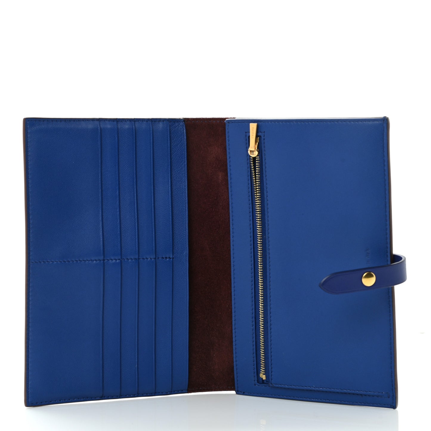 Smooth Calfskin Large Multifunction Strap Wallet Burgundy Blue