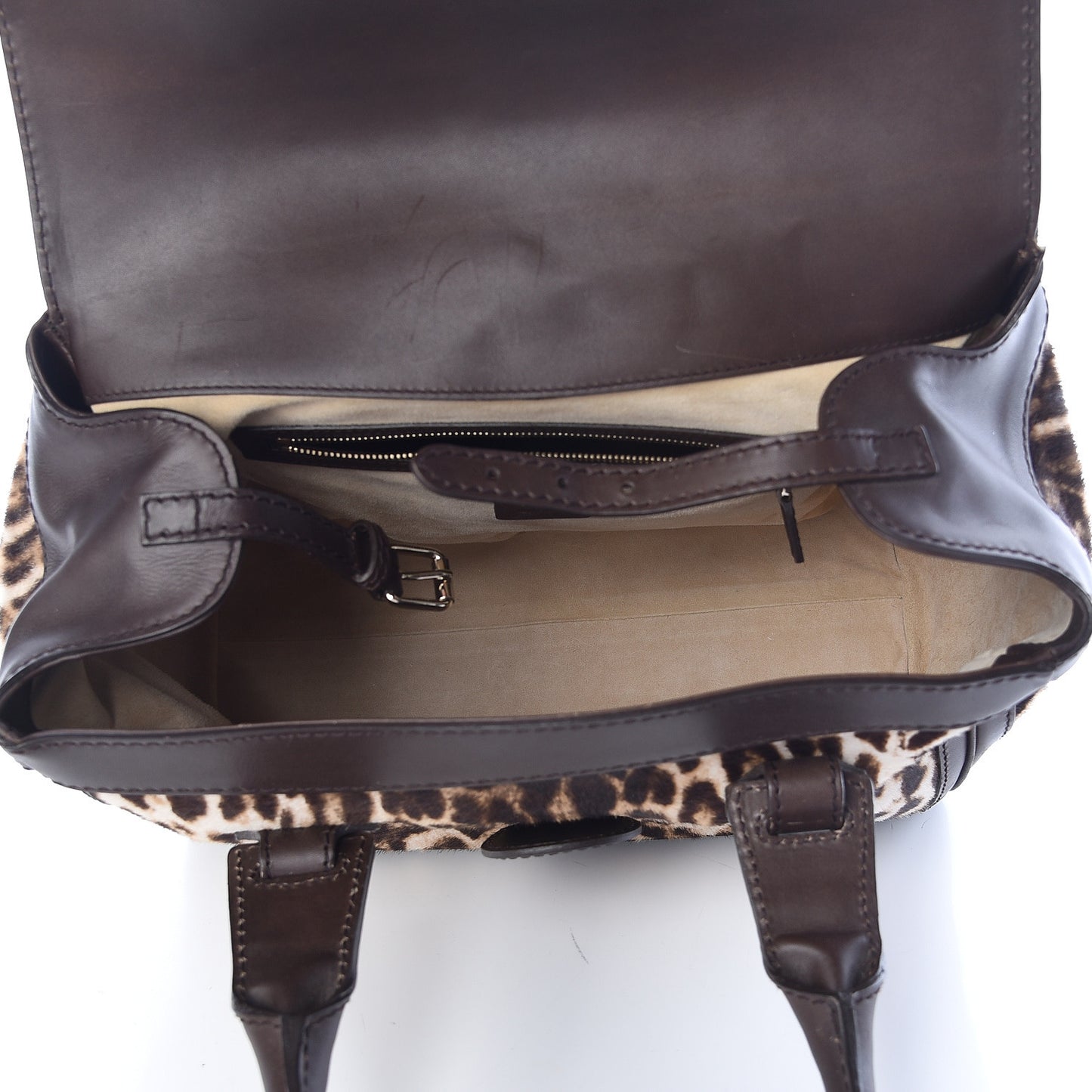 Calf Hair Leopard Print Medium Heritage Boston Bag Brown