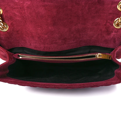 Saint Laurent Suede Mixed Matelasse Tri-Quilt Large Monogram Envelope Satchel Red 5 of 13