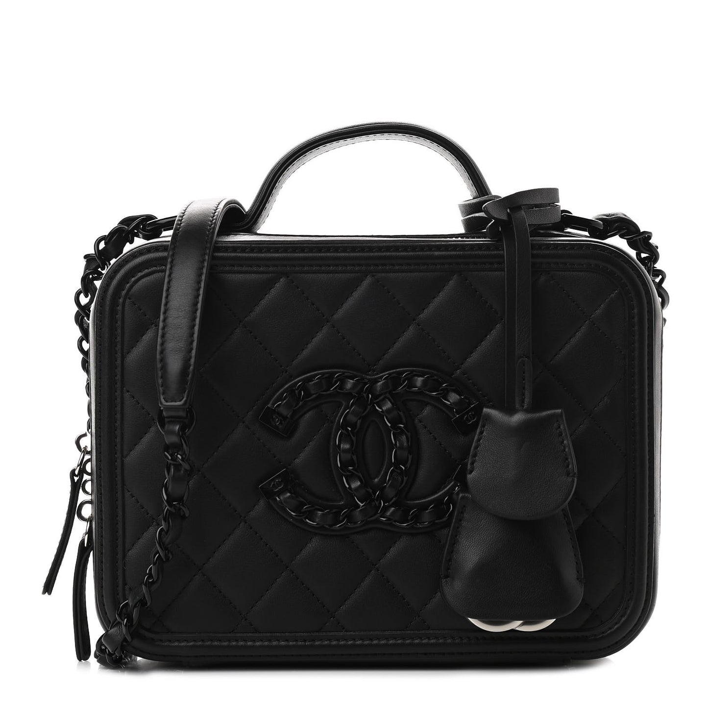 Lambskin Quilted Medium CC Filigree Vanity Case Black