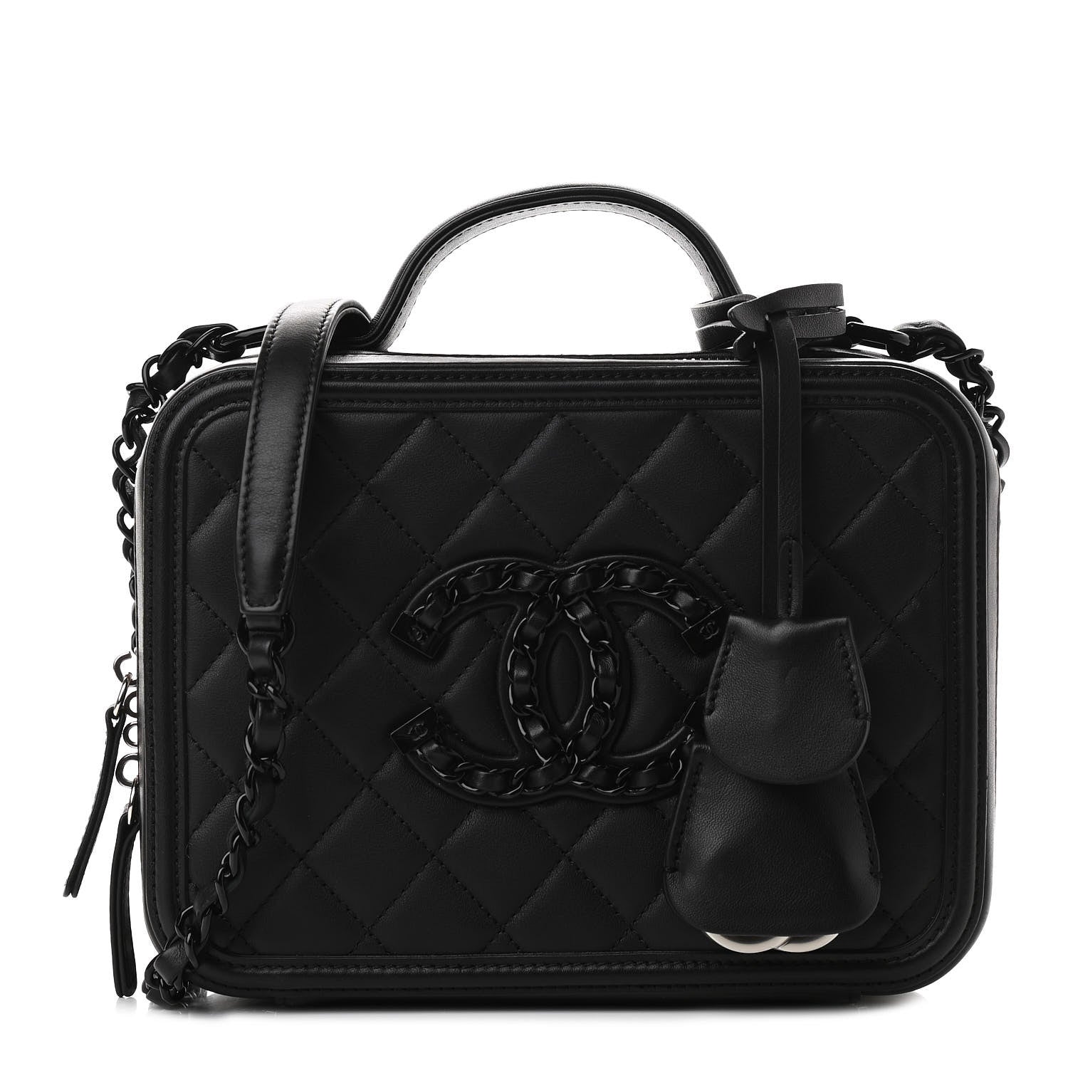 Chanel Lambskin Quilted Medium CC Filigree Vanity Case Black 1 of 10