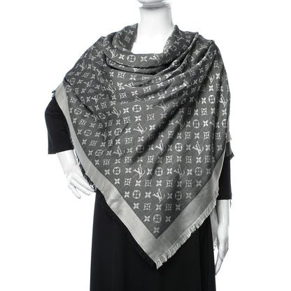 Louis Vuitton Wool Silk Monogram Denim Shawl Black 1 of 5