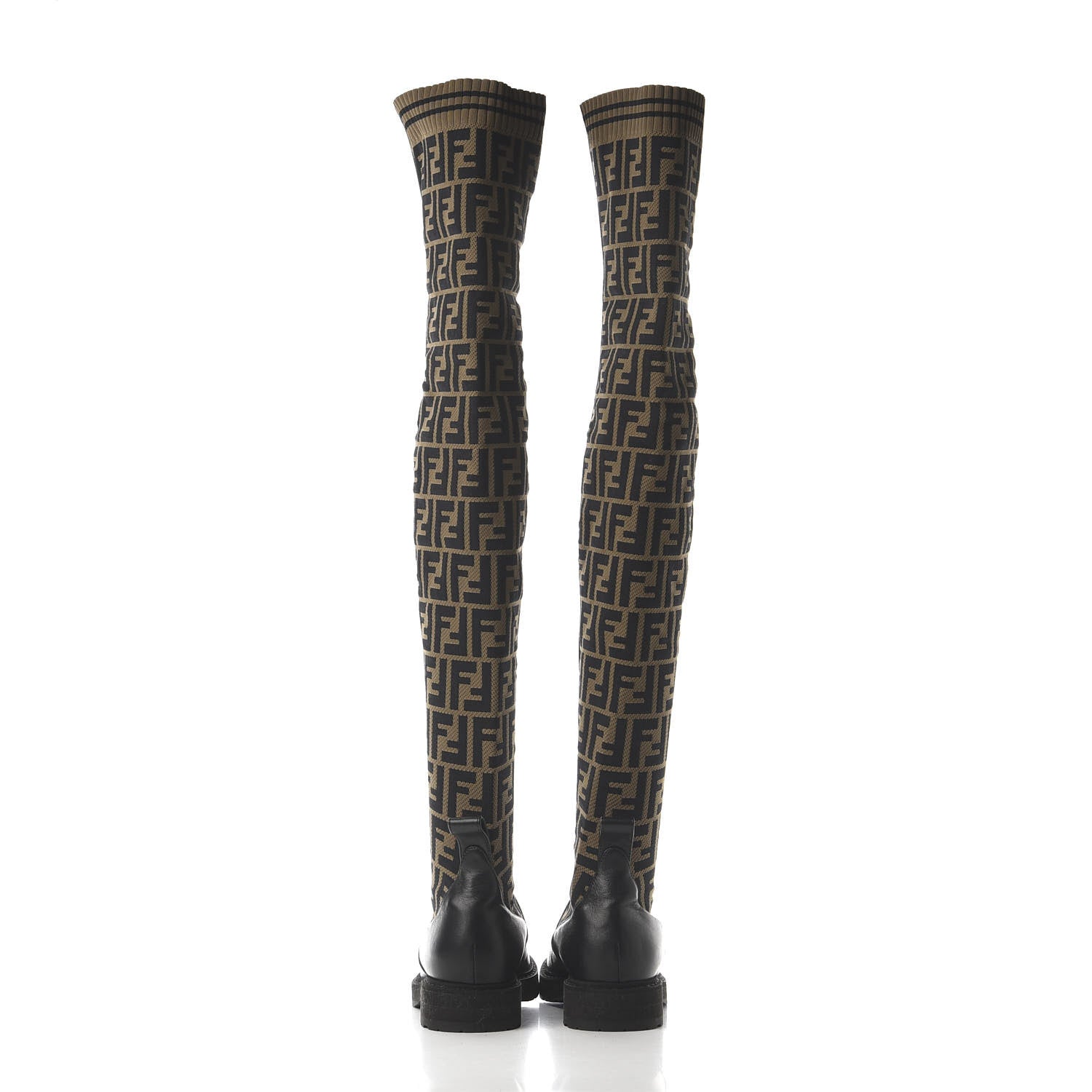Fendi Nappa Microfiber Fabric FF Rockoko Thigh High Boots 37.5 Black Tobacco 2 of 6