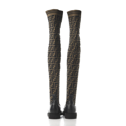 Fendi Nappa Microfiber Fabric FF Rockoko Thigh High Boots 37.5 Black Tobacco 2 of 6