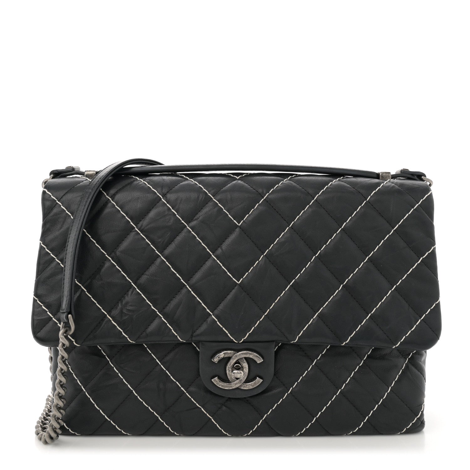 Chanel Aged Calfskin Chevron Stitched Quilted Flap Black 1 of 11