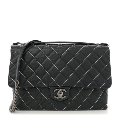 Chanel Aged Calfskin Chevron Stitched Quilted Flap Black 1 of 11