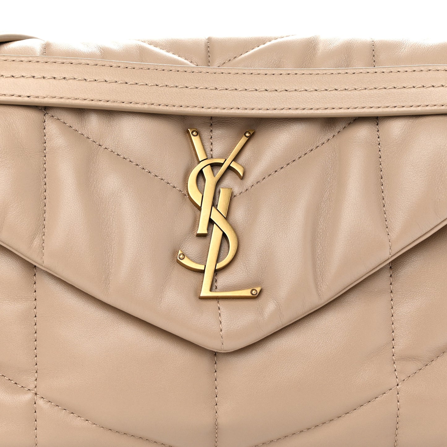 Lambskin Quilted Small Loulou Puffer Monogram Chain Satchel Dark Beige