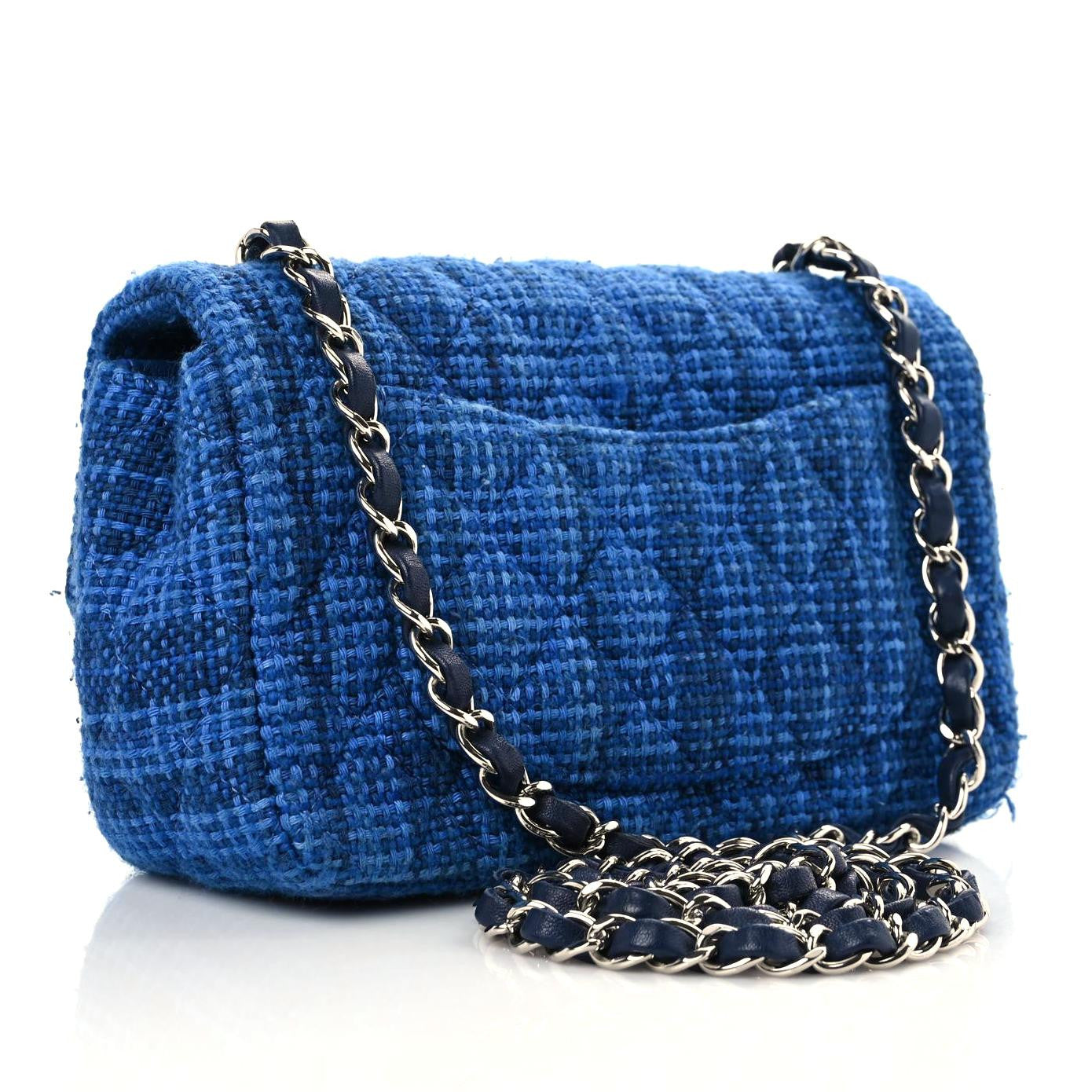 Tweed Quilted Mini Rectangular Flap Navy Blue