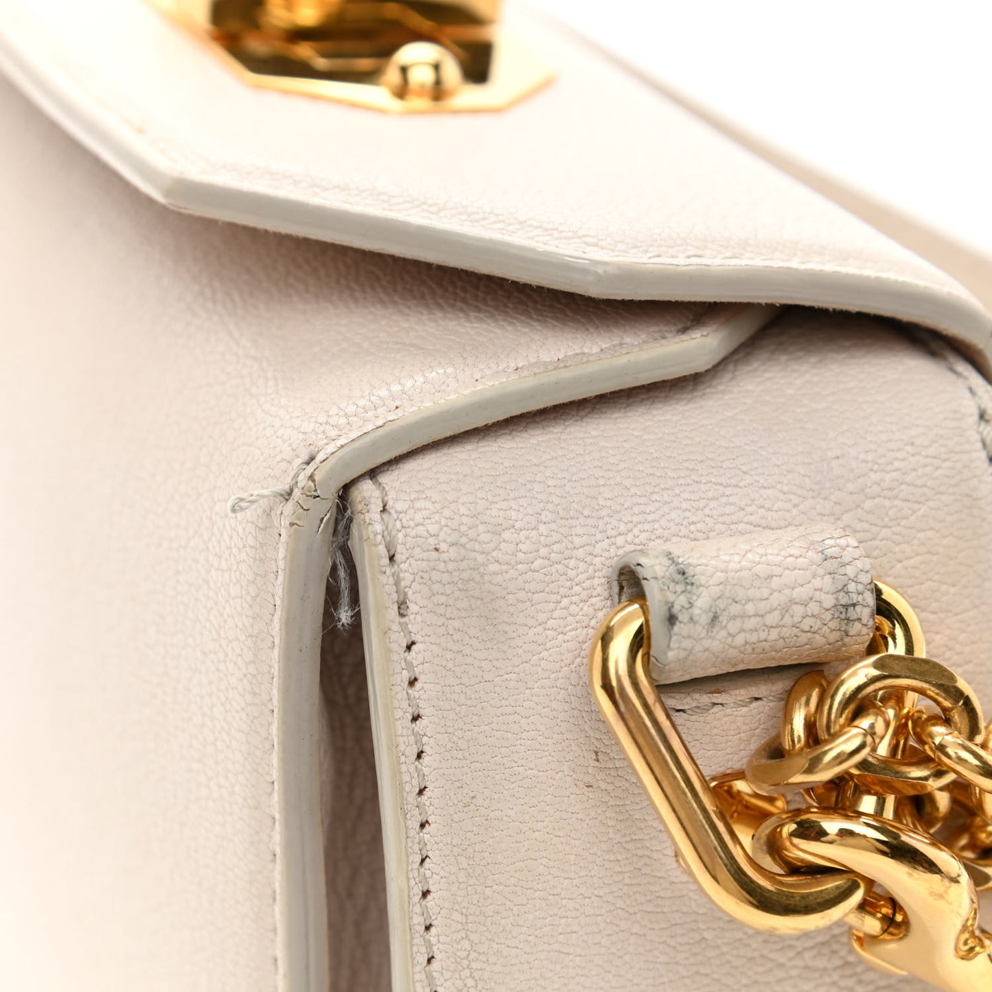 Silky Amish Grain Calfskin Box Shoulder Bag 16 White