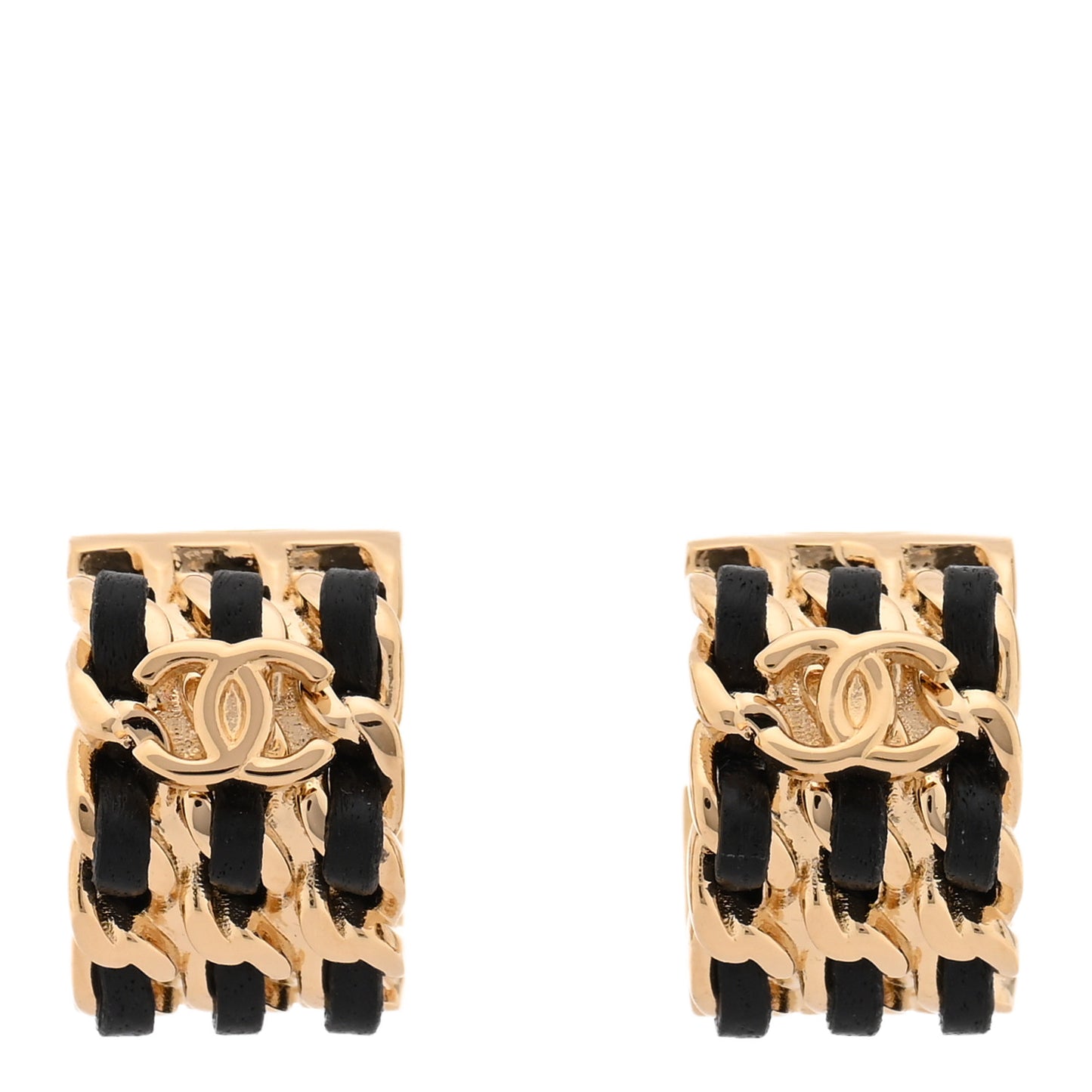 Lambskin CC Triple Chain Hoop Earrings Gold Black