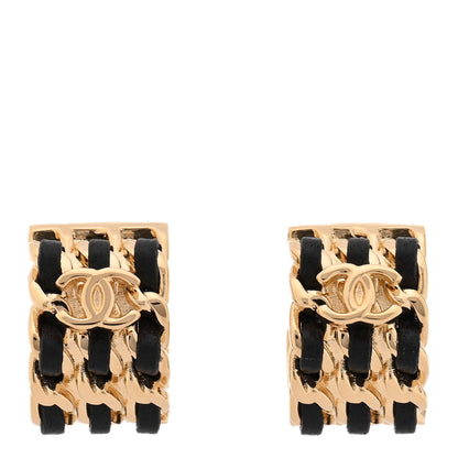 Chanel Lambskin CC Triple Chain Hoop Earrings Gold Black 1 of 5