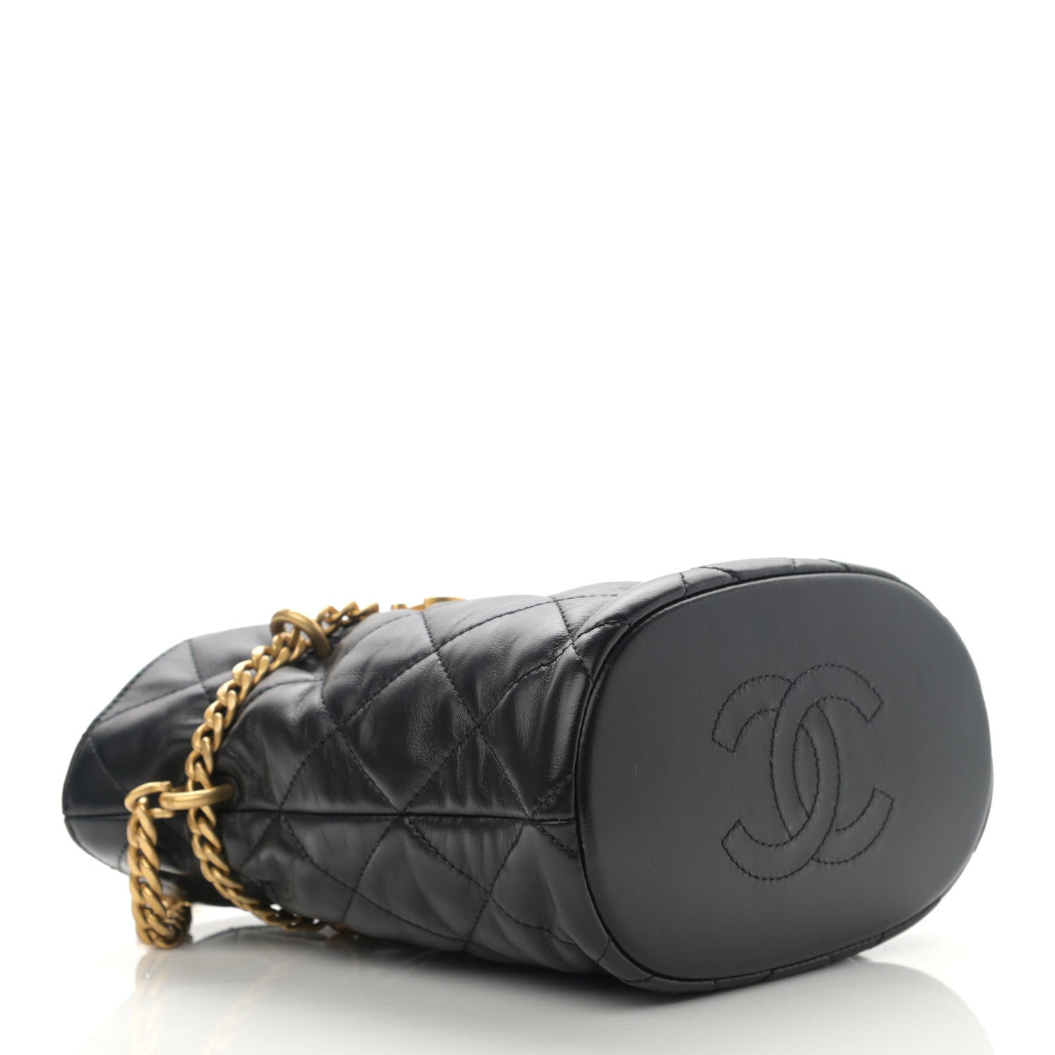 Chanel Lambskin Enamel Quilted Pending CC Bucket Drawstring Bag Black 4 of 11