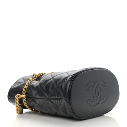 Chanel Lambskin Enamel Quilted Pending CC Bucket Drawstring Bag Black 4 of 11