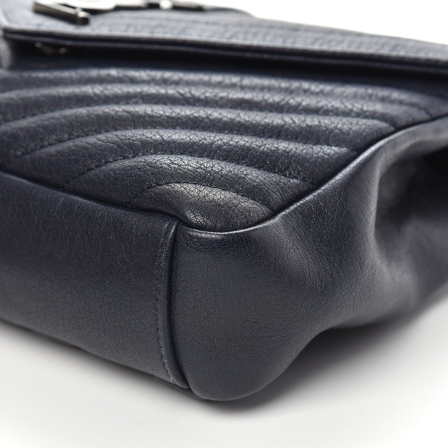 Sheepskin Matelasse Chevron Monogram Medium College Bag Deep Marine