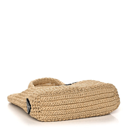 Prada Yarn Raffia Effect Crochet Embroidered Small Logo Tote Naturale 4 of 10