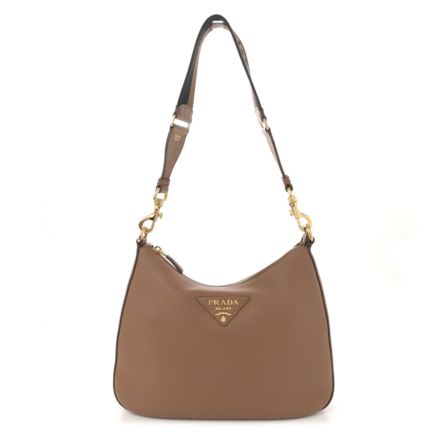 Prada Vitello Daino Soft Large Zippered Messenger Hobo Caramel 1 of 12