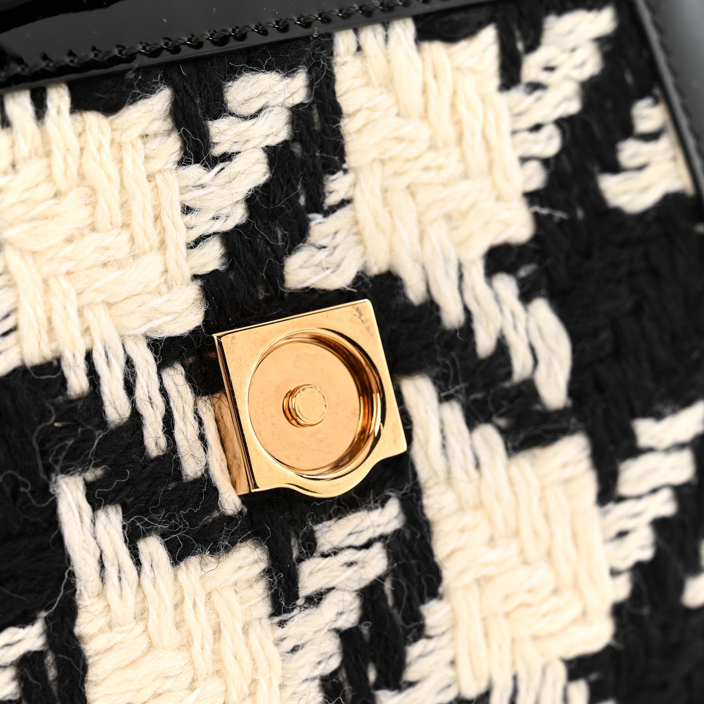 Patent Calfskin Tweed Houndstooth Medusa Small Top Handle Handbag Black White