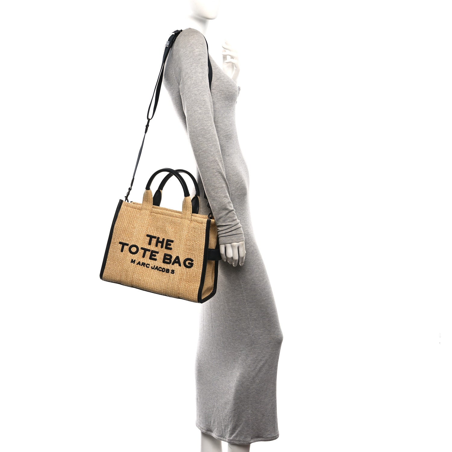 Marc Jacobs Calfskin Woven Straw The Medium Tote Bag Natural 2 of 9