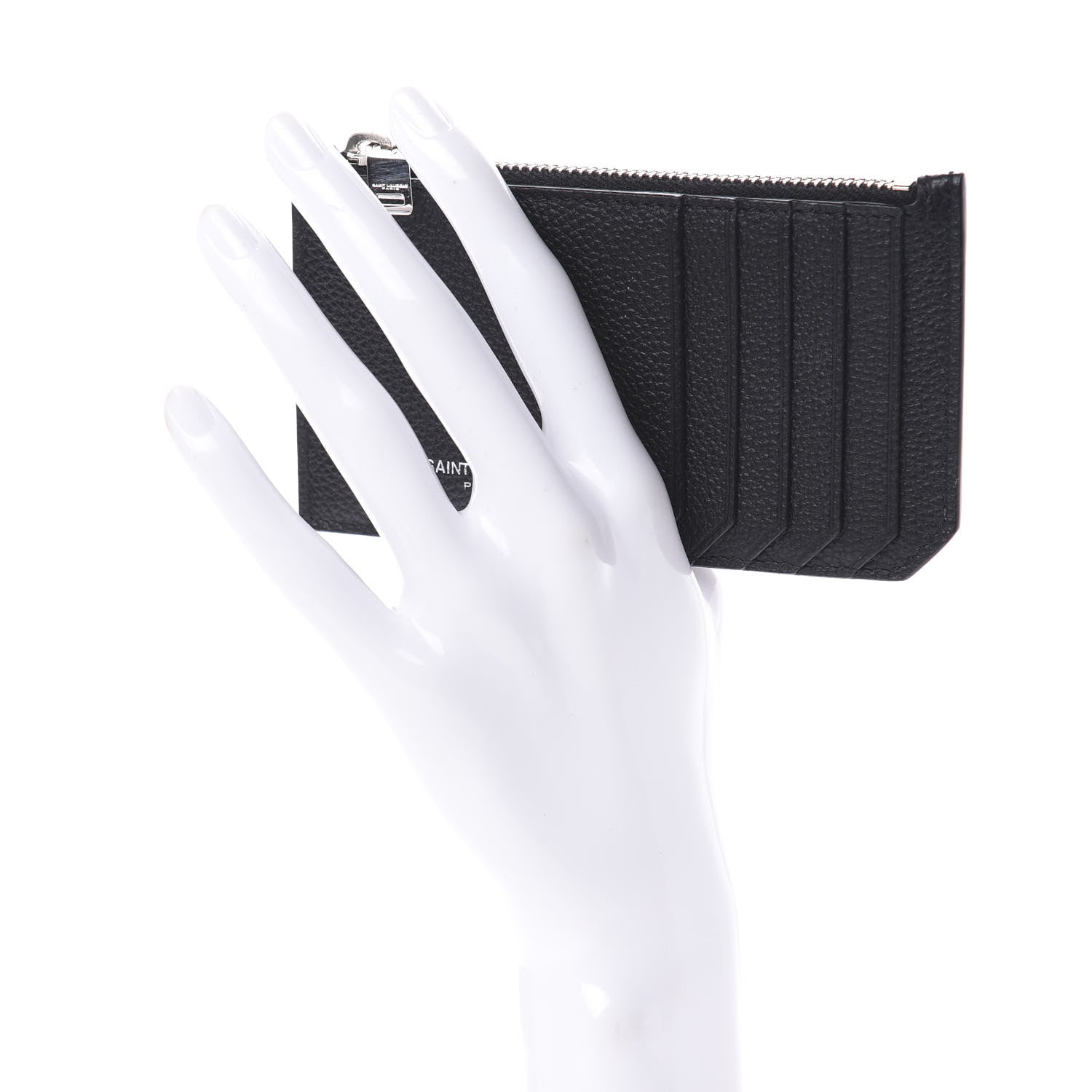 Saint Laurent Grained Calfskin 5 Fragments Zip Pouch Card Holder Black 2 of 8