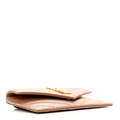 Saint Laurent Grain De Poudre Matelasse Chevron Monogram Compact Wallet Dark Beige 4 of 7