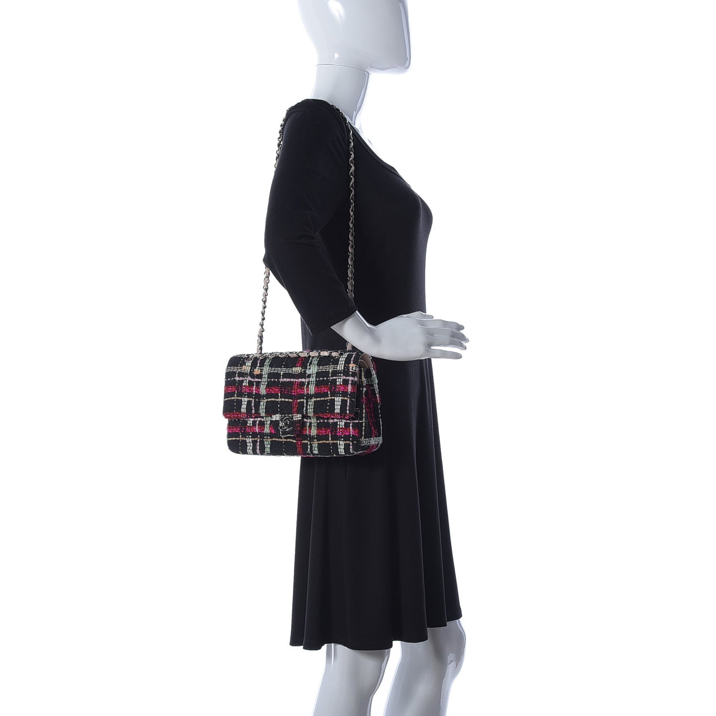 Tweed Medium Double Flap Black Pink