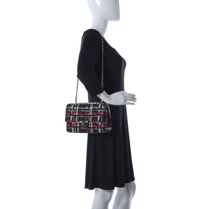 Chanel Tweed Medium Double Flap Black Pink 2 of 9