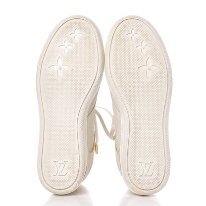 Louis Vuitton Calfskin Suede Monogram Cliff Top Wedge Sneakers 38 Ivory 6 of 14