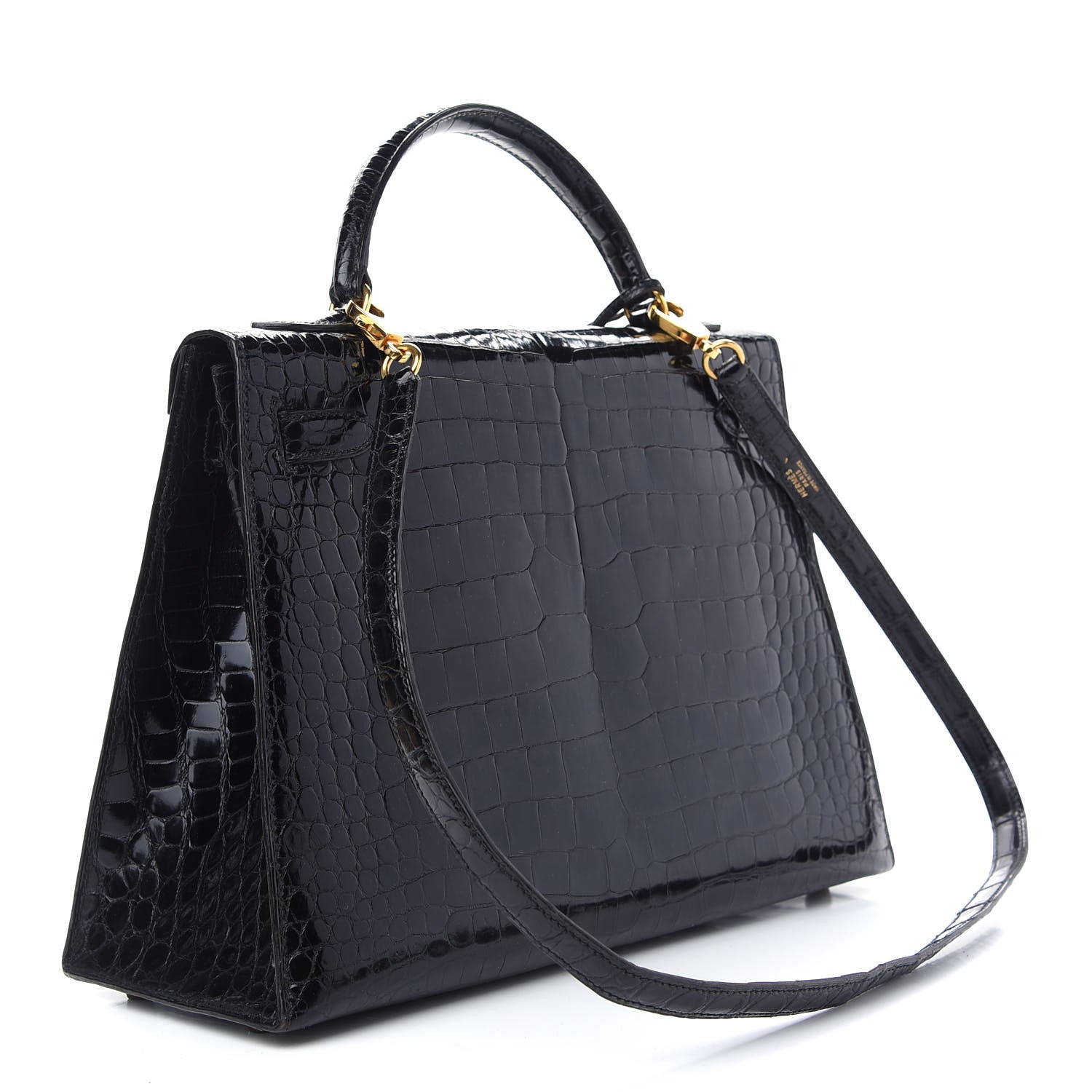 Hermes Shiny Porosus Crocodile Kelly Sellier 32 Black 3 of 12