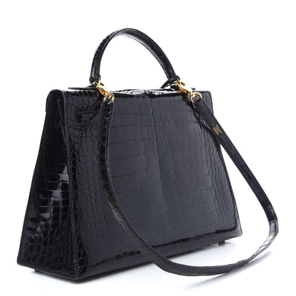 Hermes Shiny Porosus Crocodile Kelly Sellier 32 Black 3 of 12