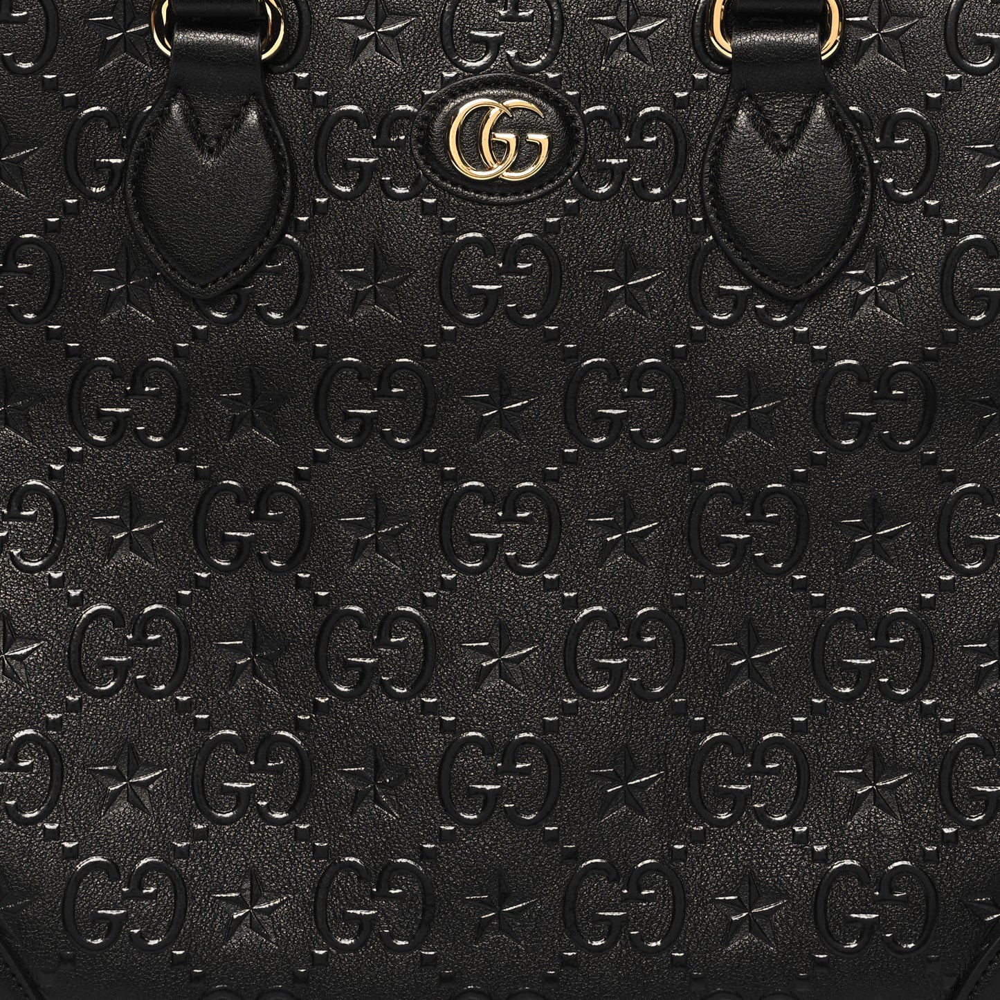 Wonka Grain Calfskin GG Monogram Star Embossed Medium GG Tote Black