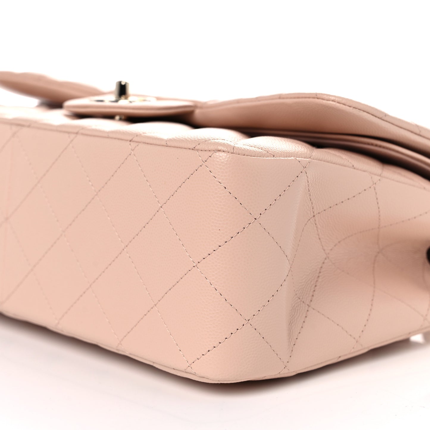Caviar Quilted Jumbo Double Flap Light Beige