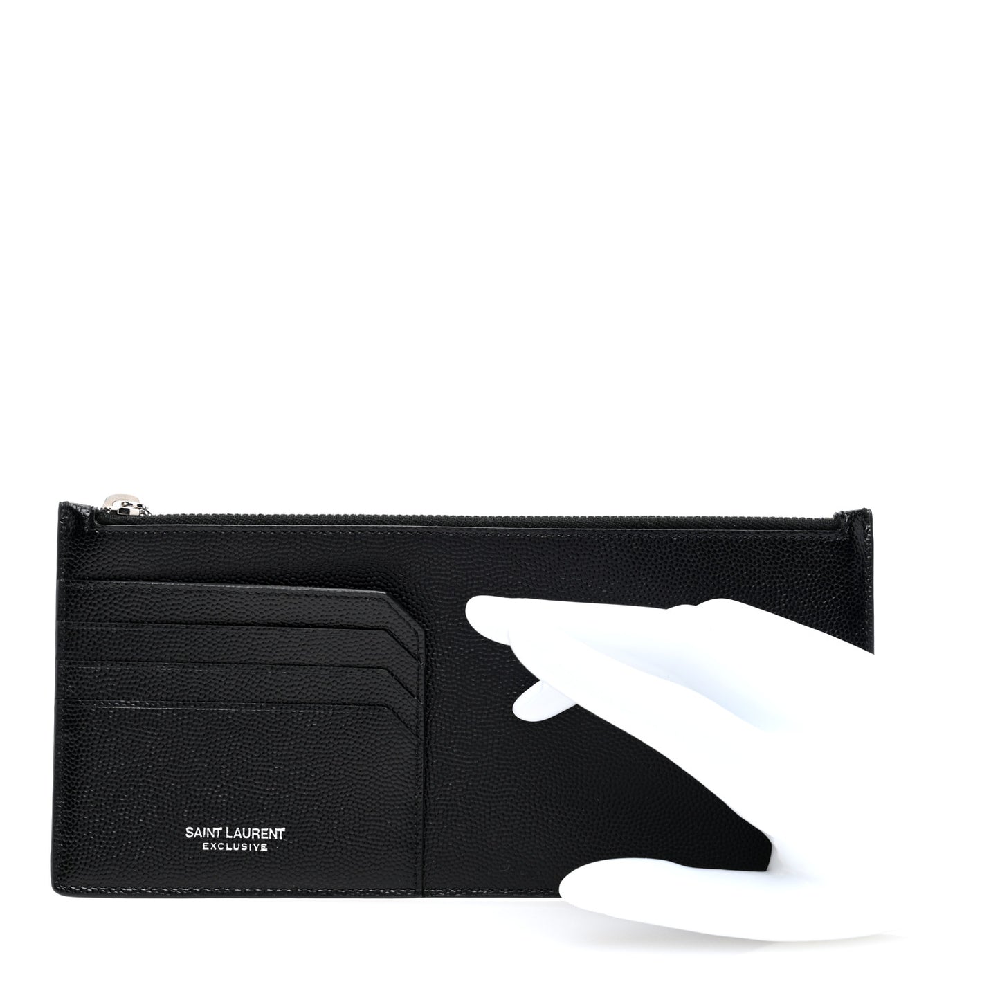Grained Calfskin Zip Pouch Tech Card Holder Black