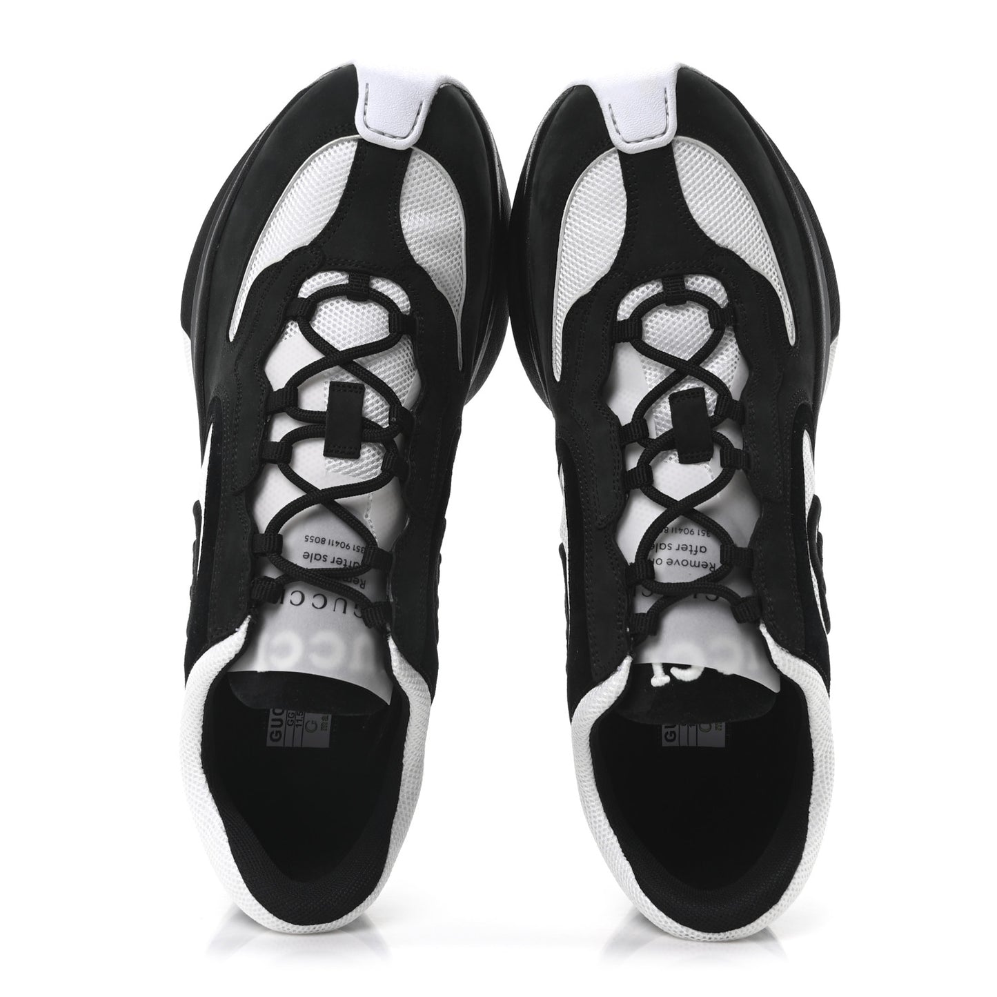 Technical Knit Fabric Suede Calfskin Mens Gucci Run Sneakers 11.5 Black White