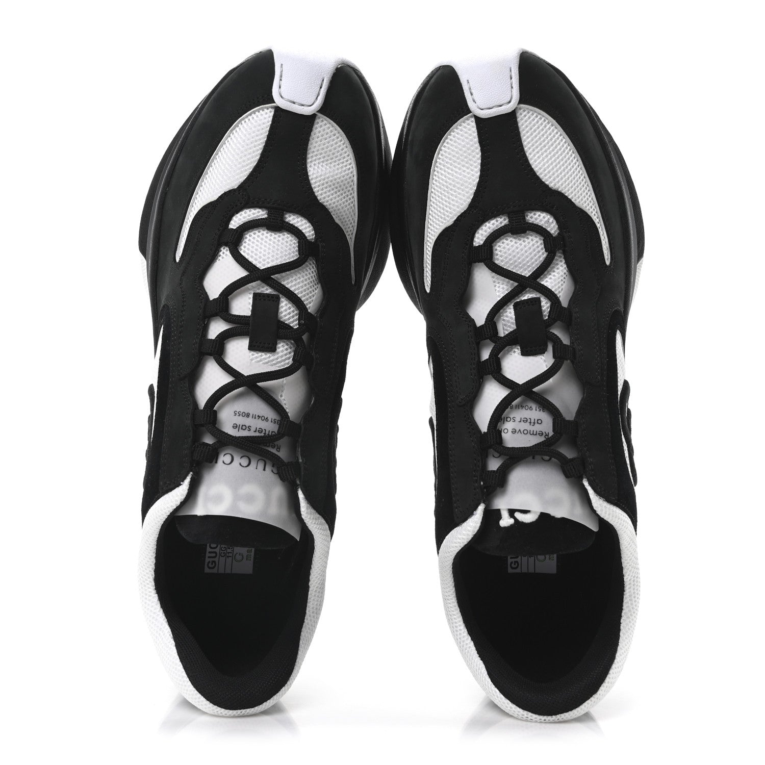Gucci Technical Knit Fabric Suede Calfskin Mens Gucci Run Sneakers 11.5 Black White 2 of 9