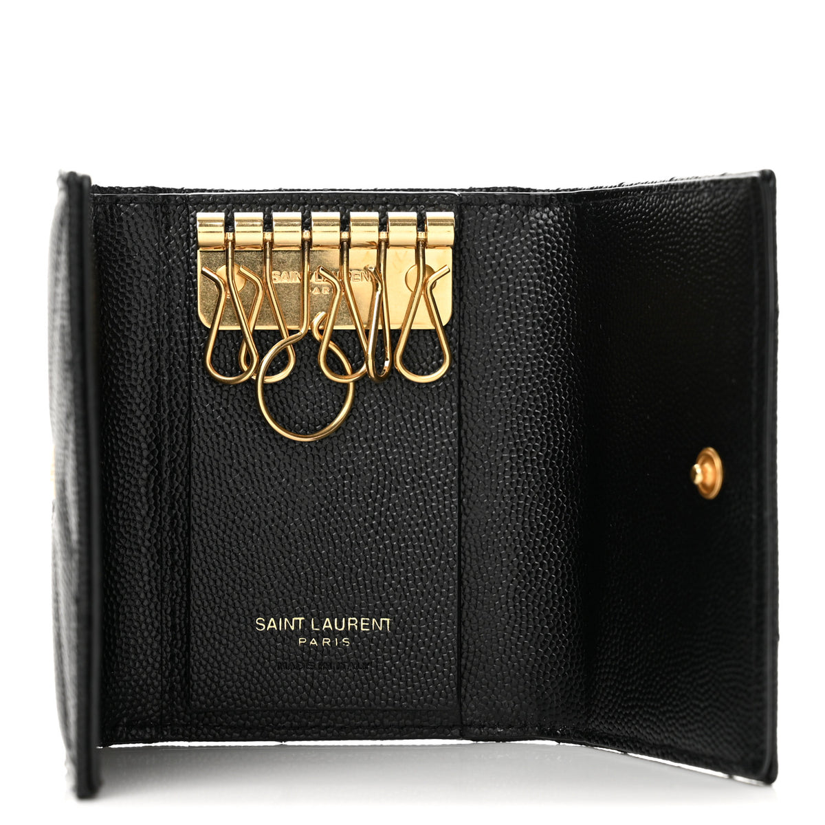 Saint Laurent Grain de Poudre Matelasse Cassandre Monogram Slim Key Case Black 5 of 11